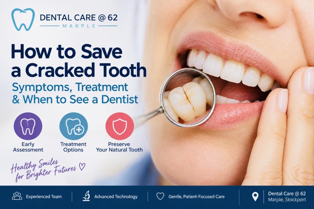 How to save a cracked tooth – treatment options at Dental Care @ 62 in Marple, Stockport