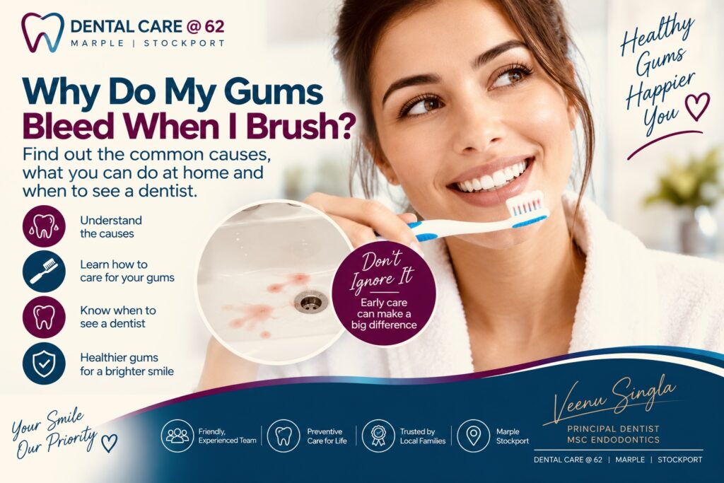 Why do my gums bleed when I brush – bleeding gums advice from Dental Care @ 62 in Stockport